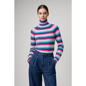 Vtg GAP Cable Knit Sweater S Rainbow Turtleneck Stripe Wool Blend Y2K Nancy 80’s